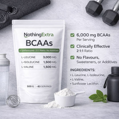 BCAA Amino Acids Powder 2:1:1 | Pure Unflavoured 500g | NothingExtra