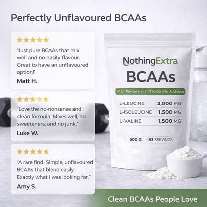 BCAA Amino Acids Powder 2:1:1 | Pure Unflavoured 500g | NothingExtra