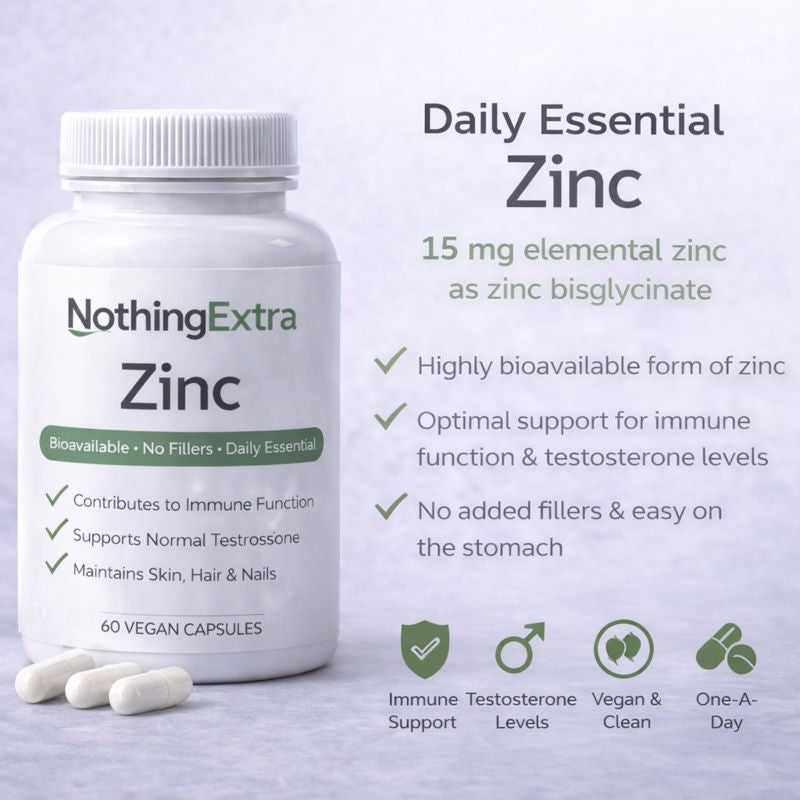 Zinc Bisglycinate Capsules | 75mg Chelate (15mg Elemental Zinc) | NothingExtra