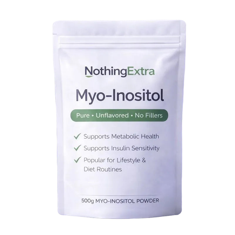 Package of NothingExtra Myo-Inositol powder on a white background