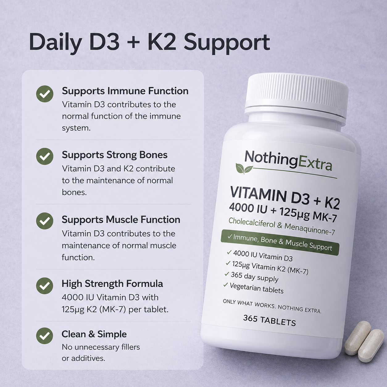 Vitamin D3 + K2 MK7 Tablets