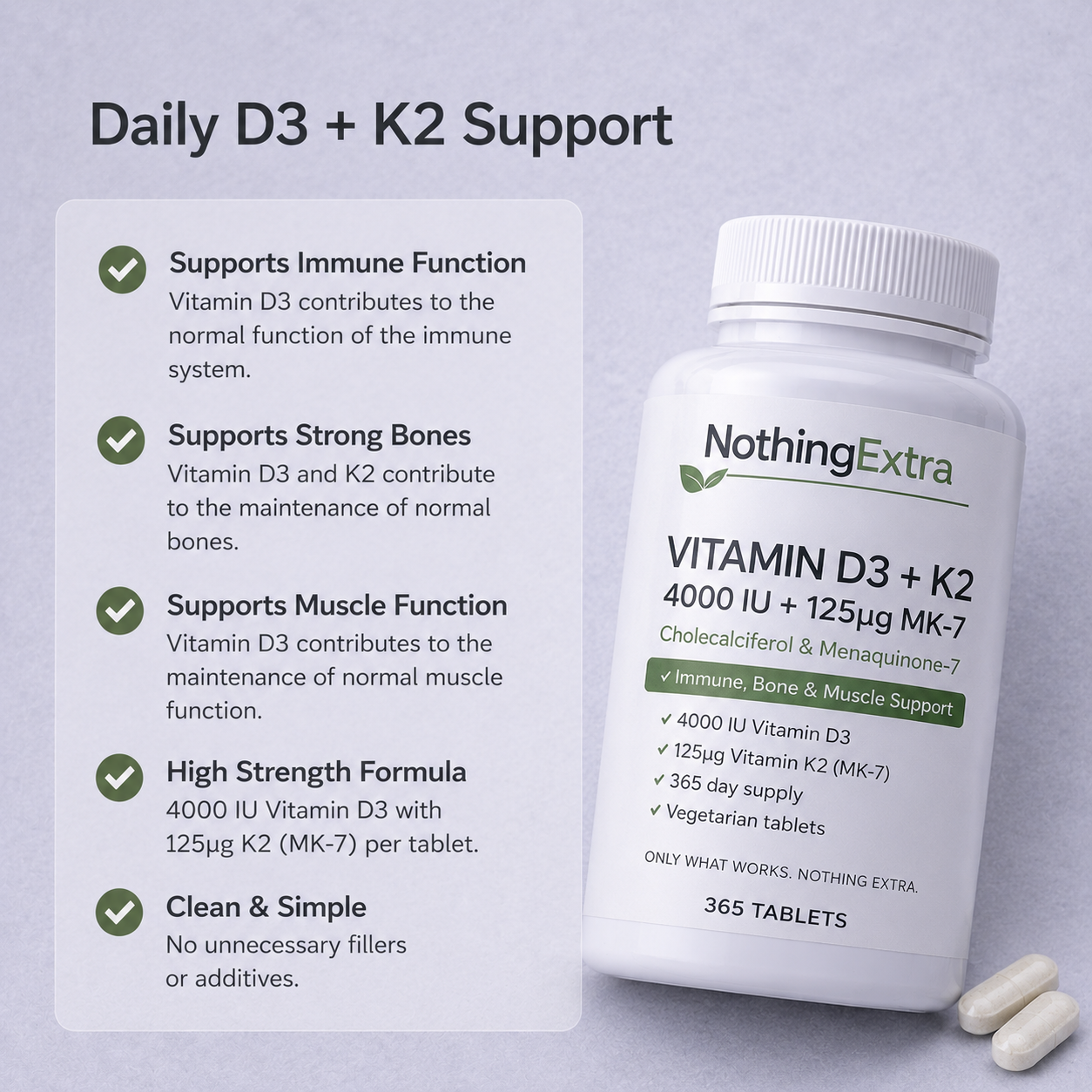 Vitamin D3 + K2 MK7 Tablets