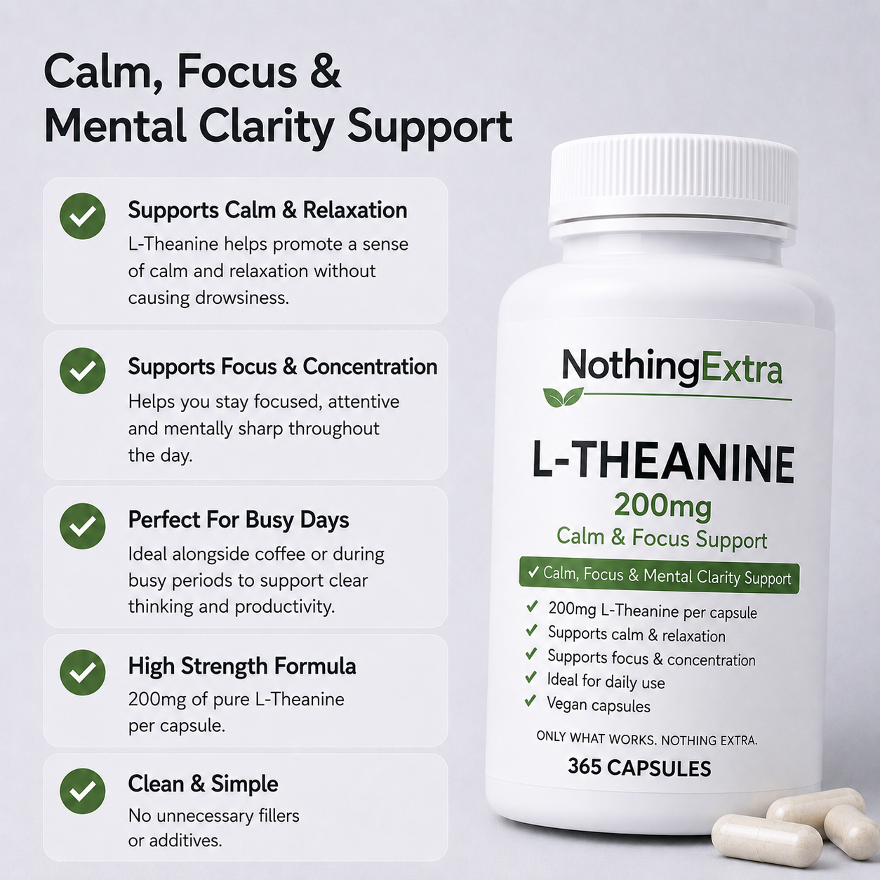 Pure L-Theanine 200mg | 365 Vegan Capsules