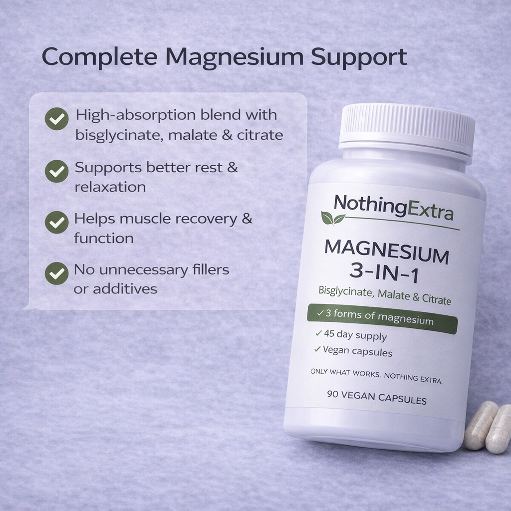 NothingExtra Magnesium 3-in-1 Capsules – Bisglycinate, Malate & Citrate – 45 Day Supply