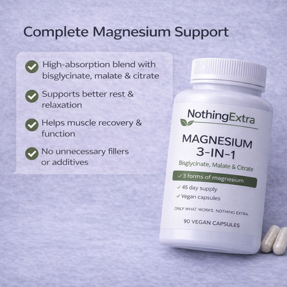 NothingExtra Magnesium 3-in-1 Capsules – Bisglycinate, Malate & Citrate – 45 Day Supply
