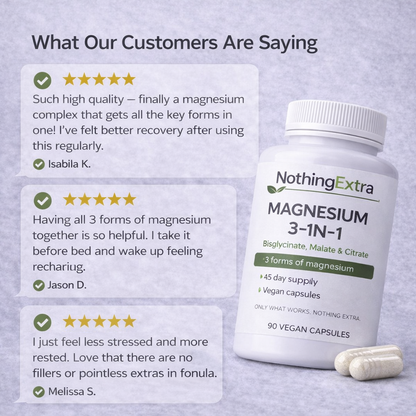 NothingExtra Magnesium 3-in-1 Capsules – Bisglycinate, Malate & Citrate – 45 Day Supply