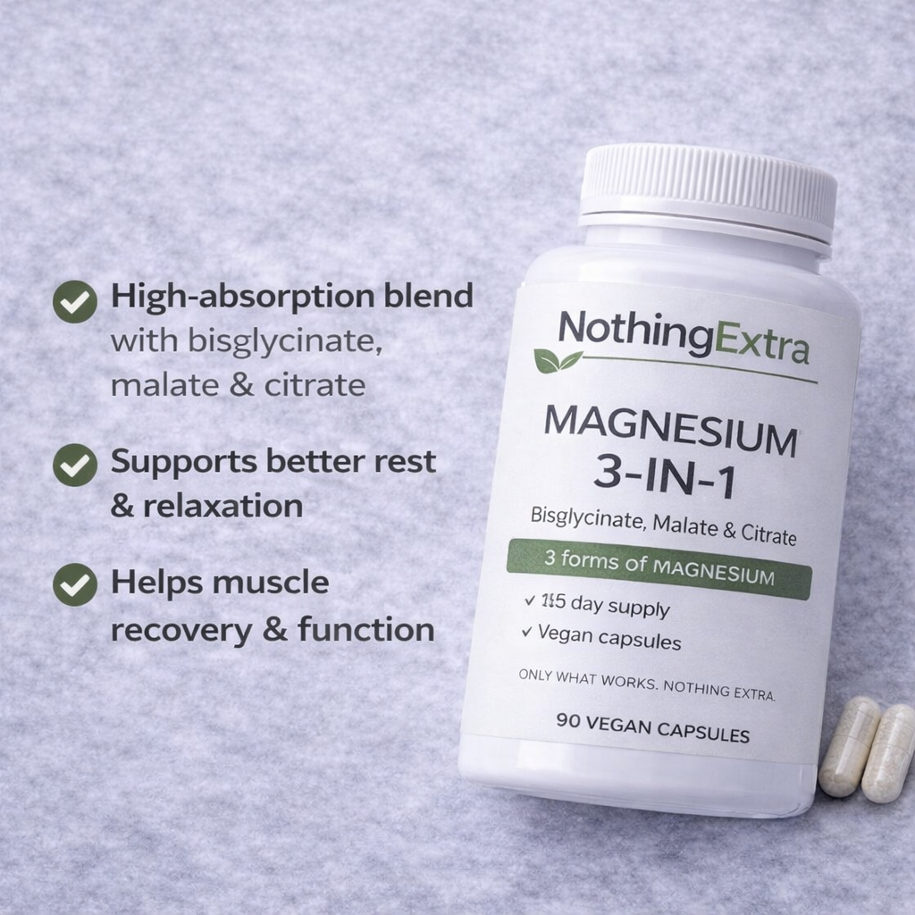 NothingExtra Magnesium 3-in-1 Capsules – Bisglycinate, Malate & Citrate – 45 Day Supply