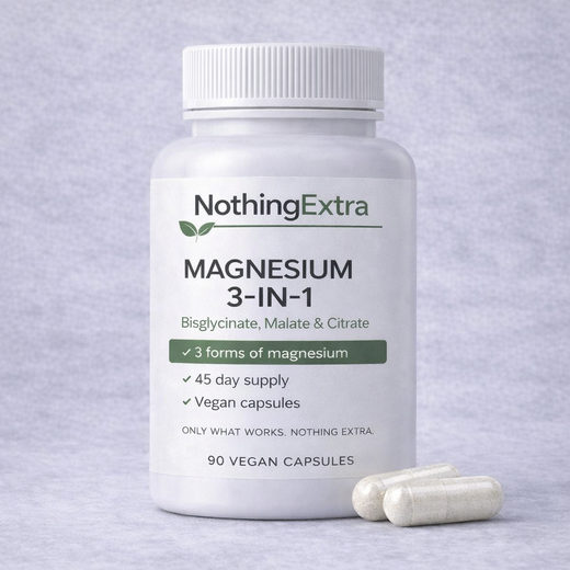 NothingExtra Magnesium 3-in-1 Capsules – Bisglycinate, Malate & Citrate – 45 Day Supply
